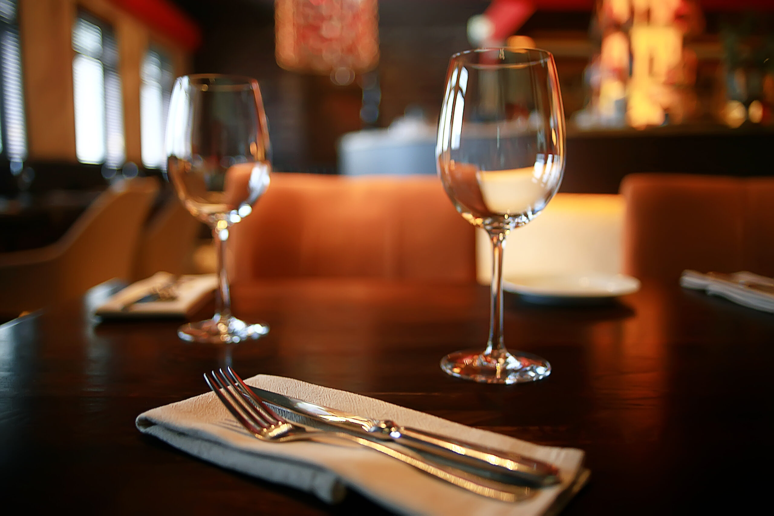 interior restaurant tableware / cutlery and tableware on a table in a cafe, beautiful catering industry
